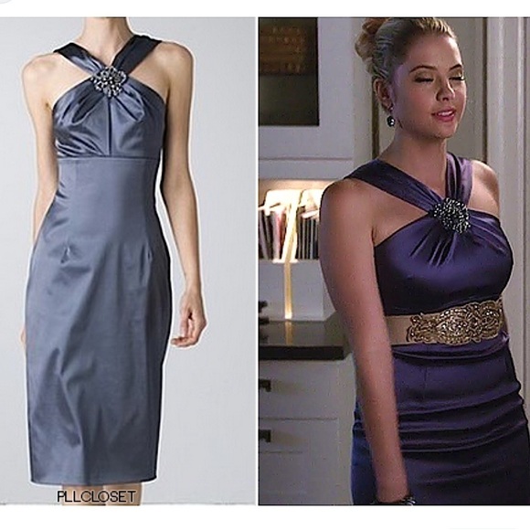 David Meister Y2K Steel Blue Sateen Beaded Appliqué Dress women’s size 6 - Picture 1 of 8